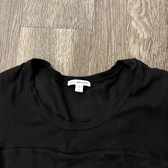 James Perse Black Ruched T-Shirt Midi Dress Women’s Size Large 3 Cotton Stretch - Picture 10 of 16
